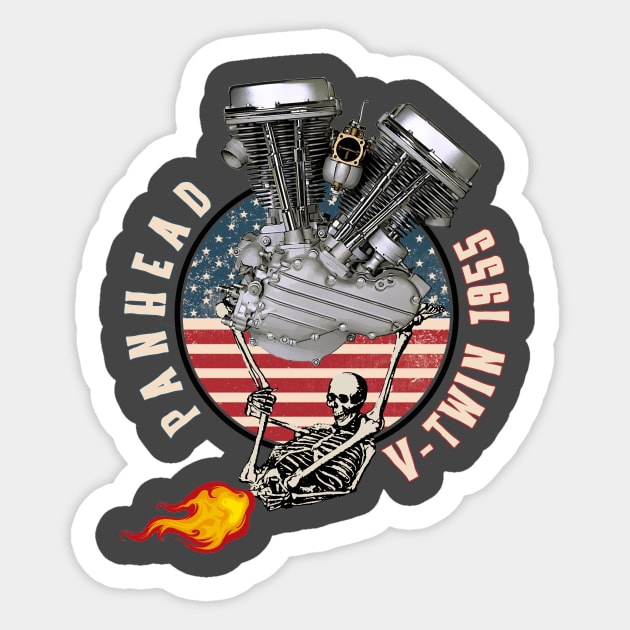 1955 HD Panhead VTwin Flame Farting Motorcycle Americana Sticker by The Dirty Gringo